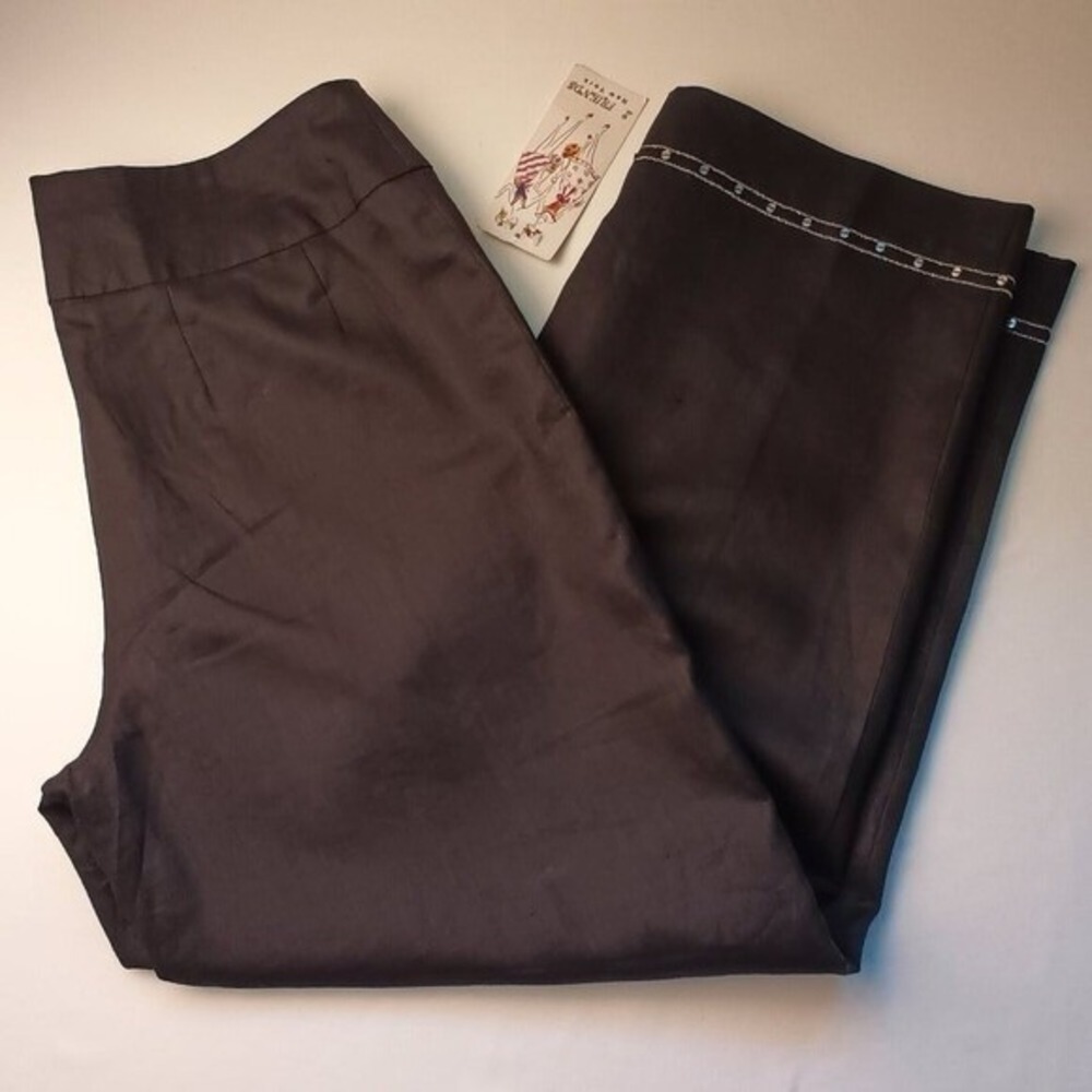 2 Friends Women Irish Linen Wide Leg Sequin Hem Trousers Size 14 Black Travel